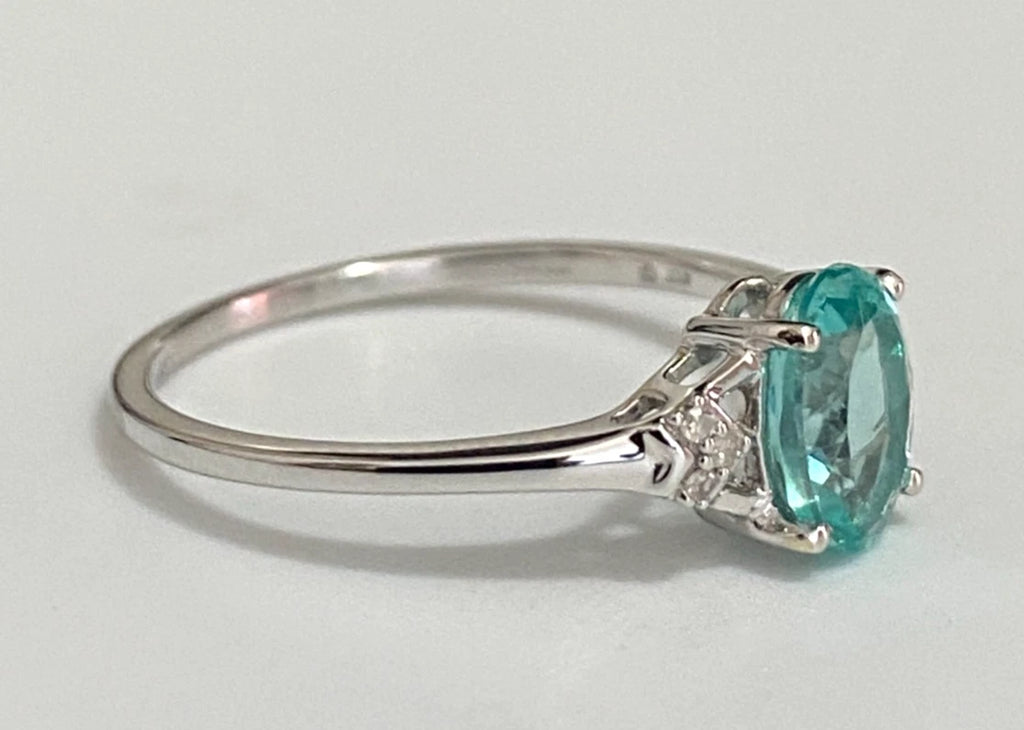 10K White Gold W/ Apatite & Diamond Ring - Size P (US 7.75)