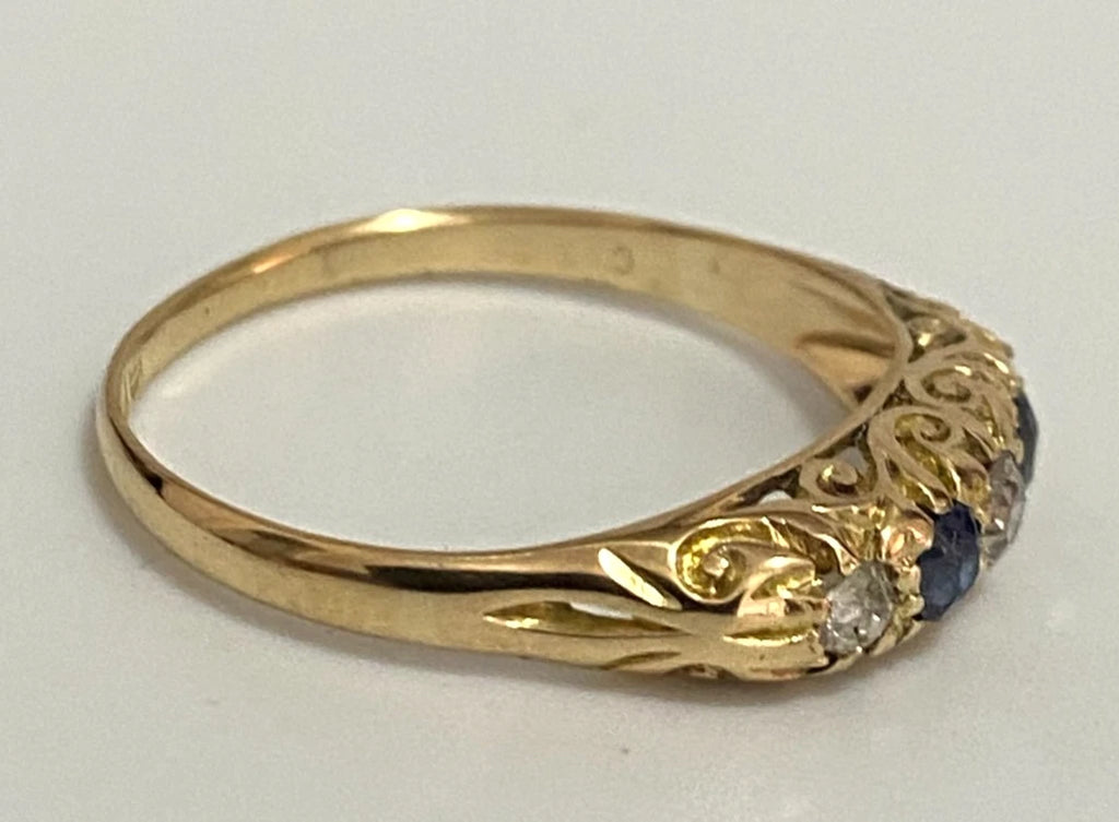 Antique 18K Yellow Gold W/ Sapphire & Diamond Ring C1915 Size Q 1/2 (US 8.5)