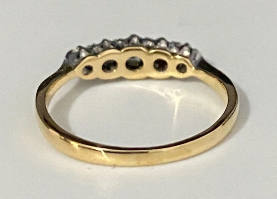 Art Deco 18K Yellow Gold & Diamond Five Stone Ring Size K 1/2 - 5 3/8