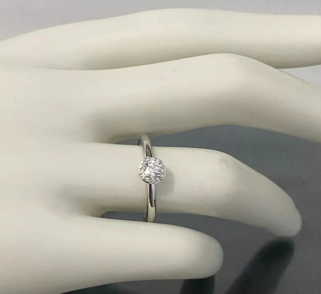 9K White Gold & Zirconia Halo Engagement Ring Size M 1/2 - 6 1/4