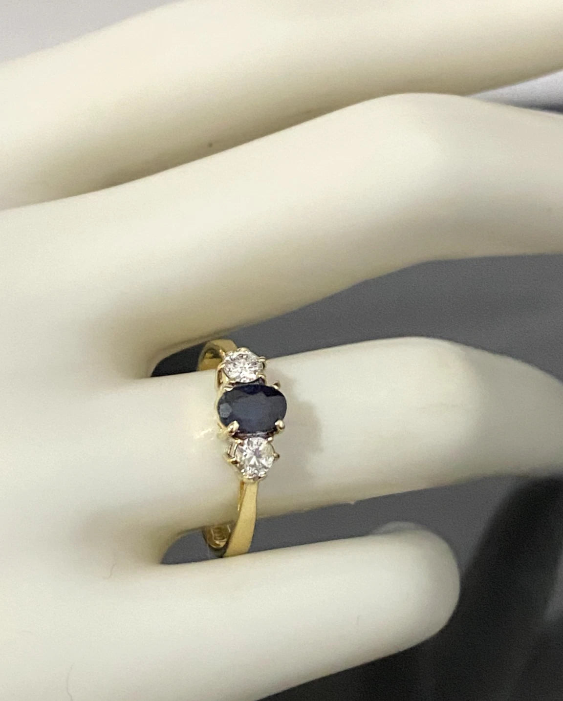18K Yellow Gold W/Sapphire & 0.25CT Diamond Cluster Ring Size N 1/2 - 7