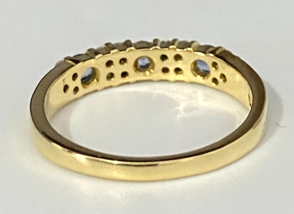 18K Yellow Gold W/ Sapphire & Diamond Band Ring Size L 1/2 - 6