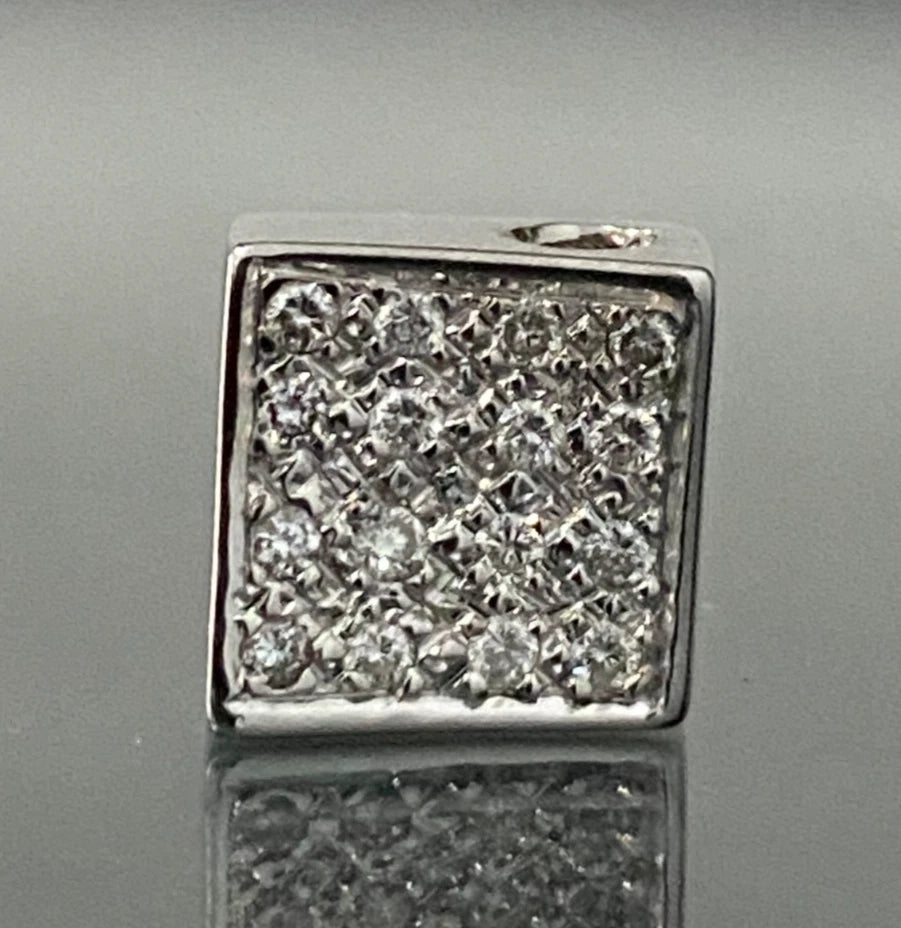 18K White Gold with Brilliant Diamond Square Pendant