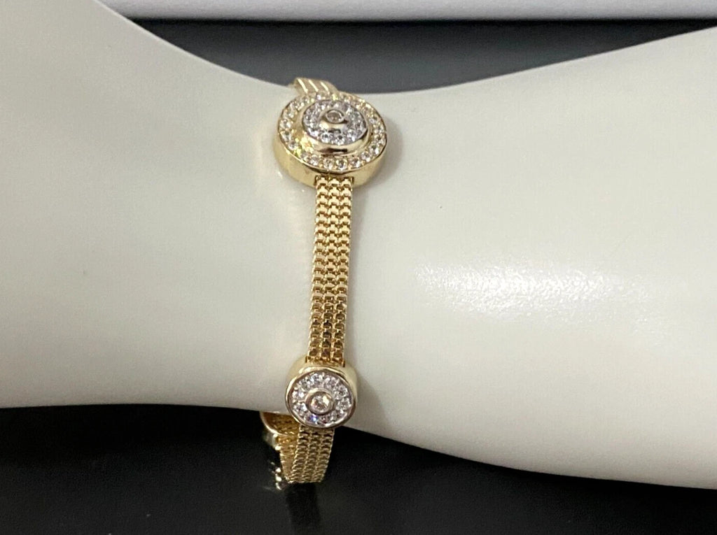 14K Yellow Gold & Cubic Zirconia Mesh Bracelet 18.5cm Long