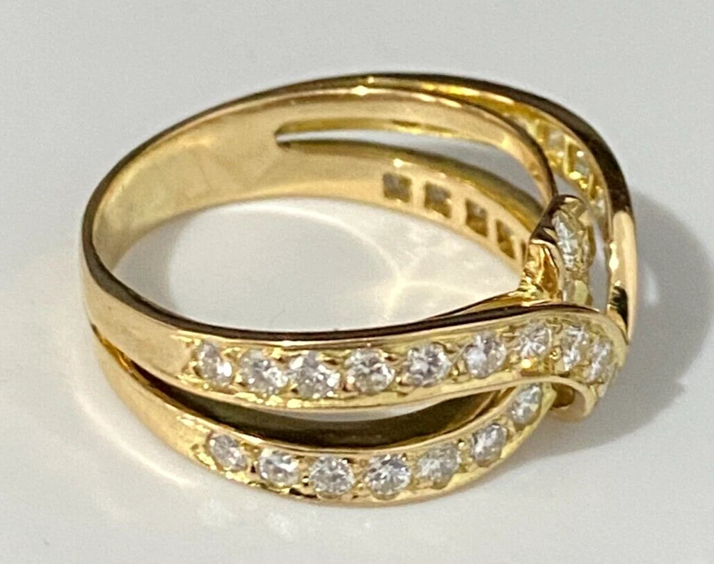 18K Yellow Gold & 1.10CT Diamond Crossover Ring Size Q - 8