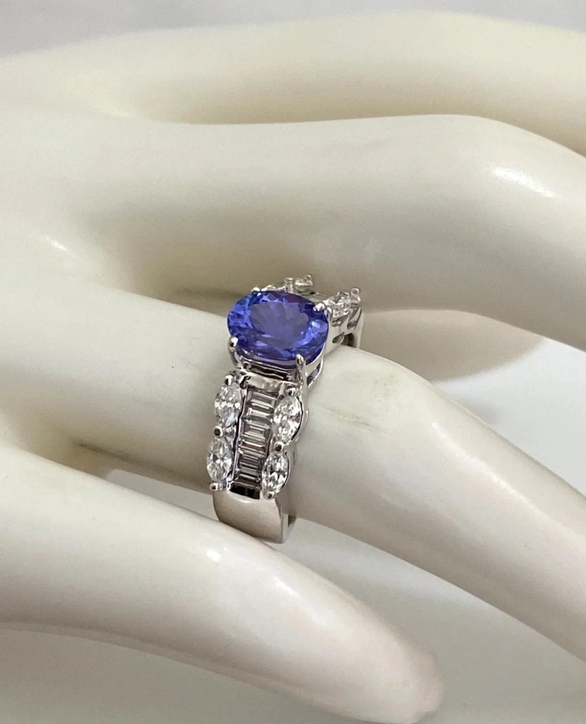14K White Gold Tanzanite & Diamond Dress Ring - 1.20ct Diamond Size M (US 6.25)