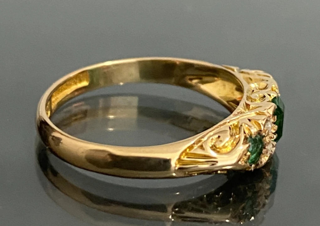 Edwardian 18K Yellow Gold W/ Green Garnet & Diamond Ring C1907 Size L 1/2 (US 6)