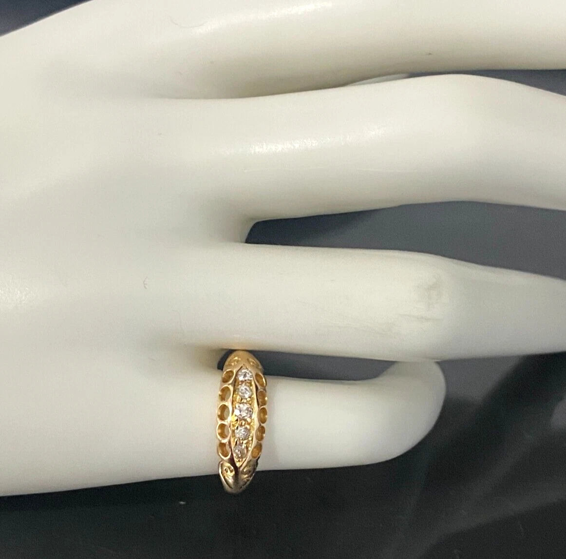 Edwardian 18K Yellow Gold & Old European Cut Diamond Ring Size K 1/2 - 5 3/8