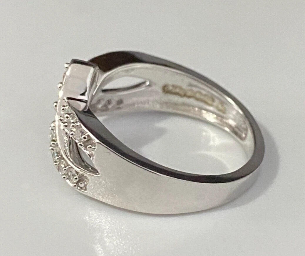 9K White Gold & 0.42CT Diamond Crossover Ring Size N 1/2 - 6 3/4