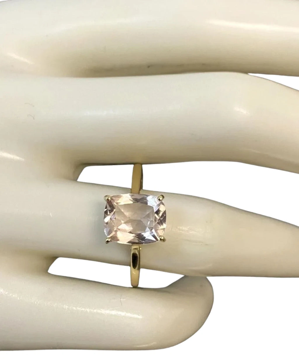 10ct Yellow Gold Pink Cushion Morganite Ring 10x8mm Size R 1/2 (US 9)