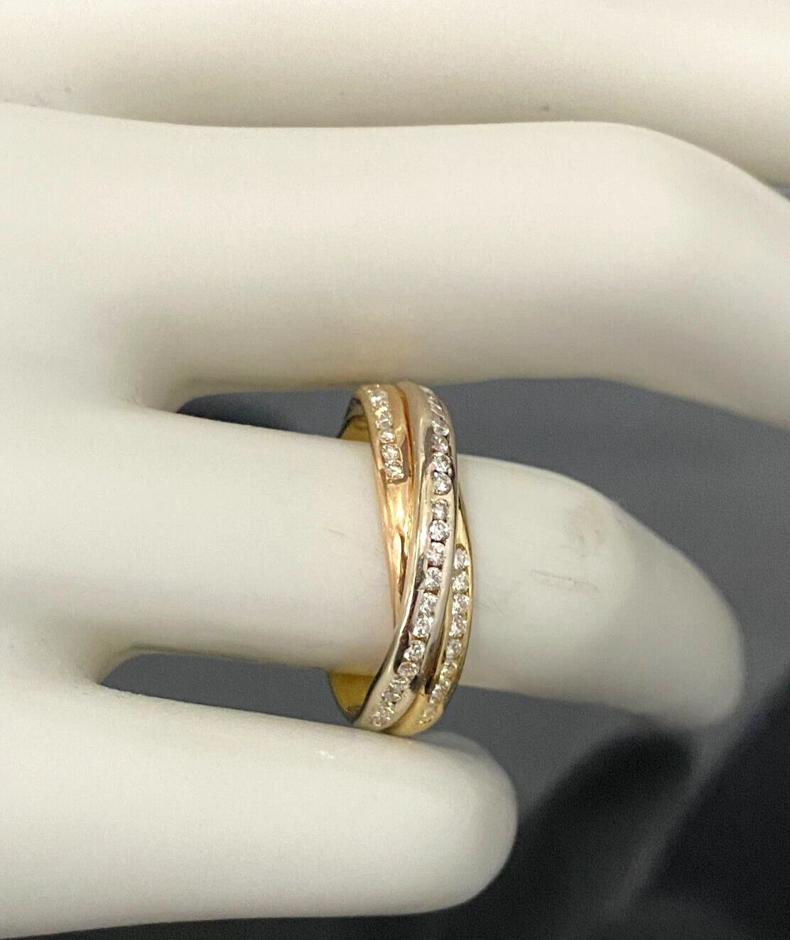 18K Yellow Gold & 0.40CT Diamond Crossover Band Ring Size M 1/2 - 6 1/4