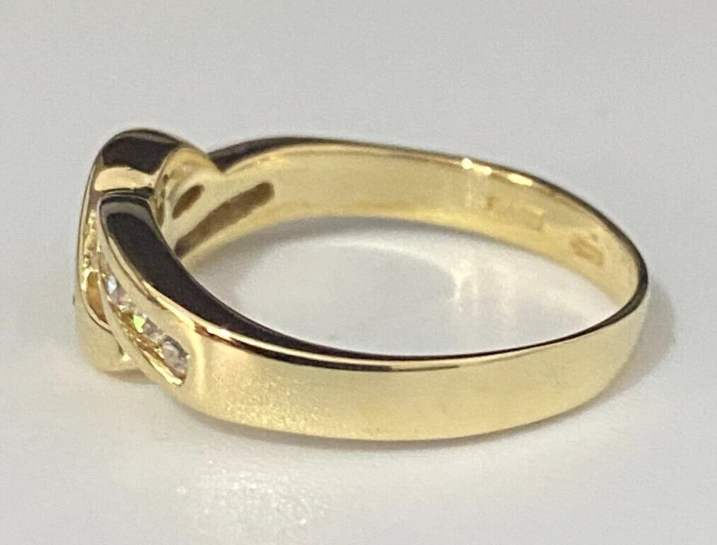 Italian 18K Yellow Gold W/ Chrysoprase & Cubic Zirconia Size L 1/2 - 5 7/8