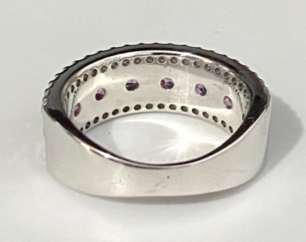 9K White Gold W/ Pink Sapphire & 0.60CT Diamond Ring Size M 1/2 - 6 1/4