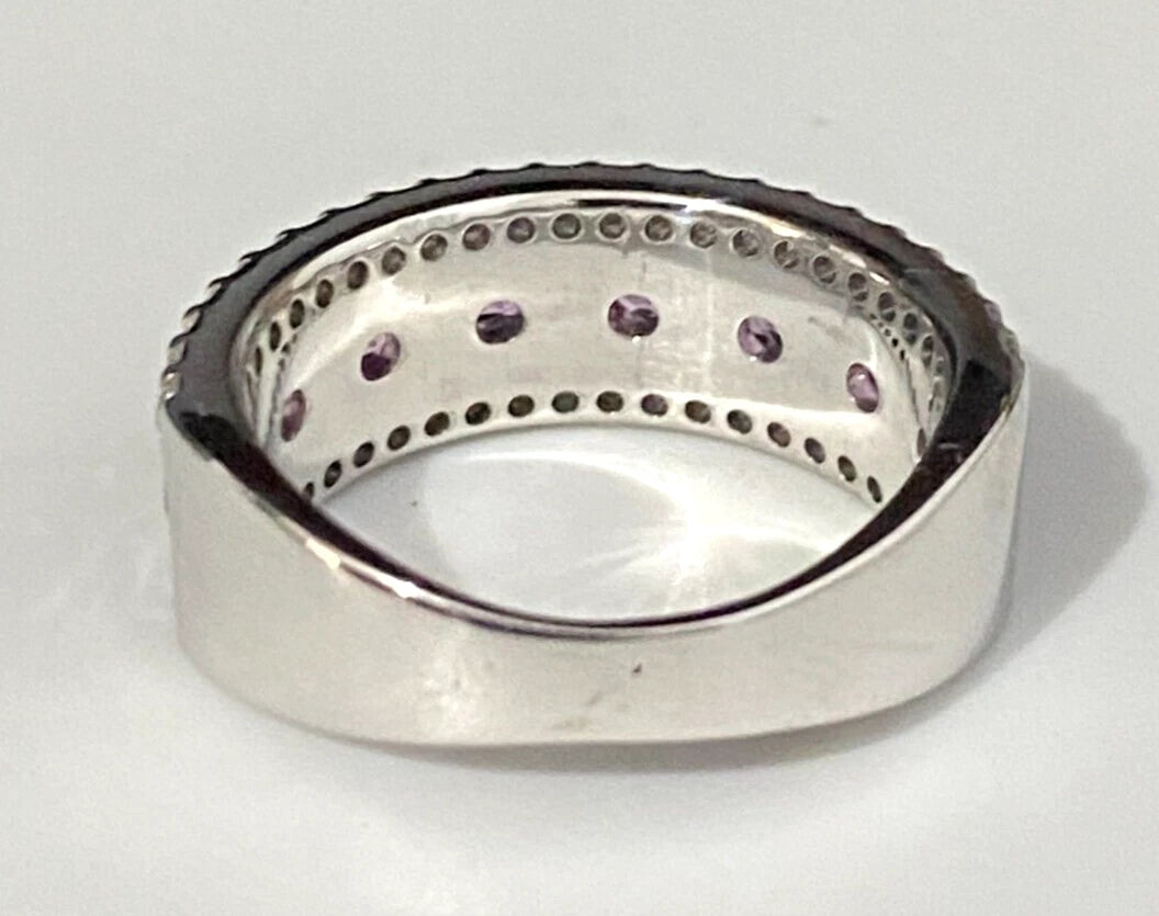 9K White Gold W/ Pink Sapphire & 0.60CT Diamond Ring Size M 1/2 - 6 1/4