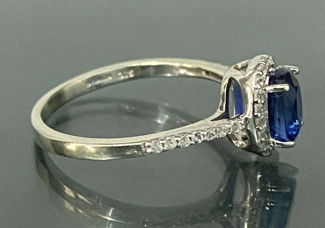 9K White Gold W/ Kyanite & White Zircon Engagement Ring Size N - 6 1/2