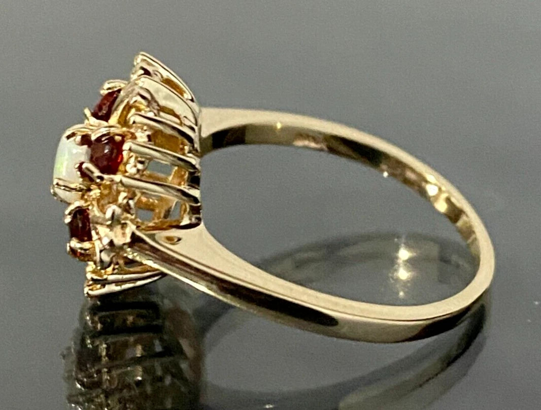 9K Yellow Gold W/ Opal & Garnet Ring Size M - 6