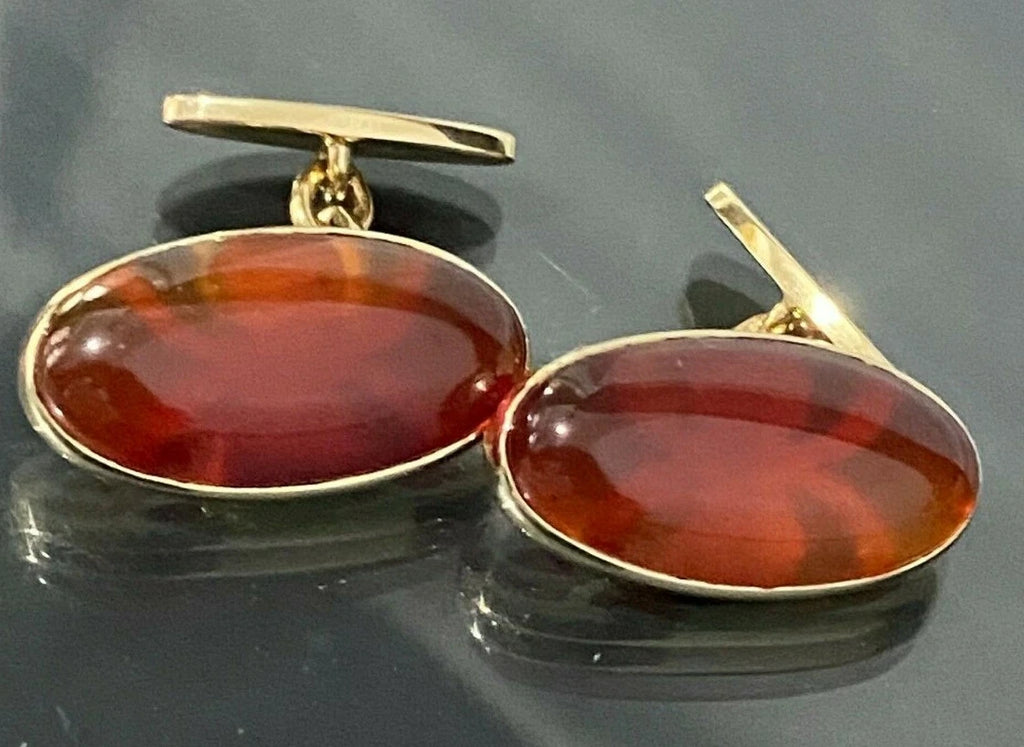 9K Yellow gold & Carnelian Cabochon Spider Shape Setting Cufflinks 11.24g