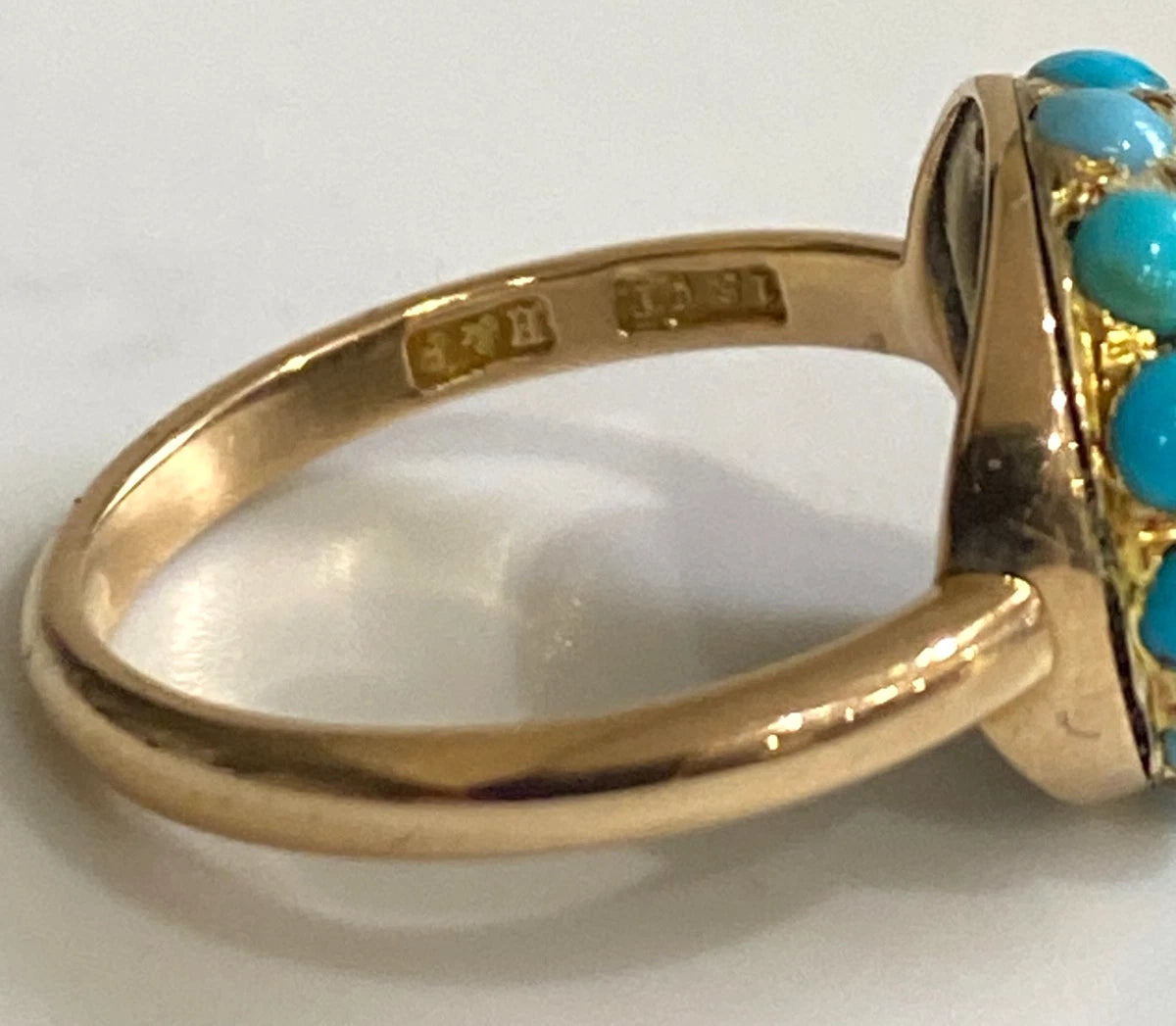 Antique 15ct Yellow Gold Turquoise domed cluster Ring Size J (US 4.75)