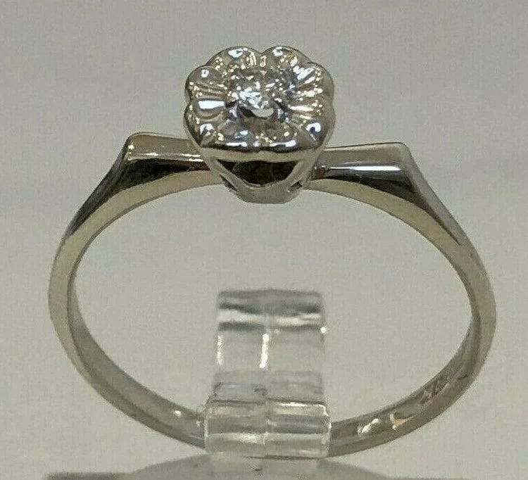 14K White Gold & Diamond Flower Head Solitaire Ring Size M 1/2 - 6 1/4