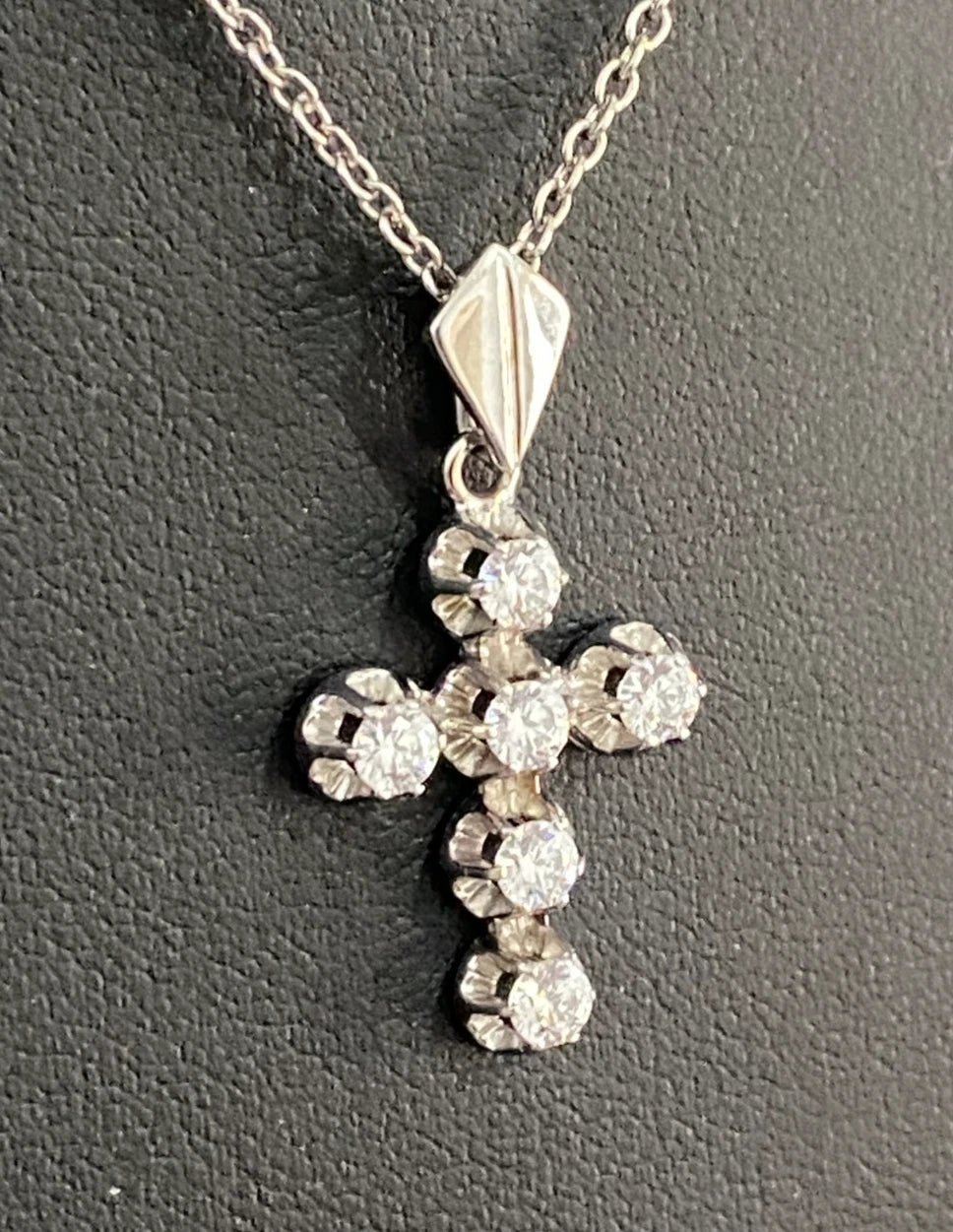 14K White Gold & Cubic Zirconia Cross Pendant 33.0 High