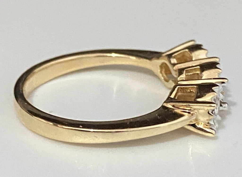 9K Yellow Gold & Diamond Three Stone Illusion Ring Size N - 6 1/2