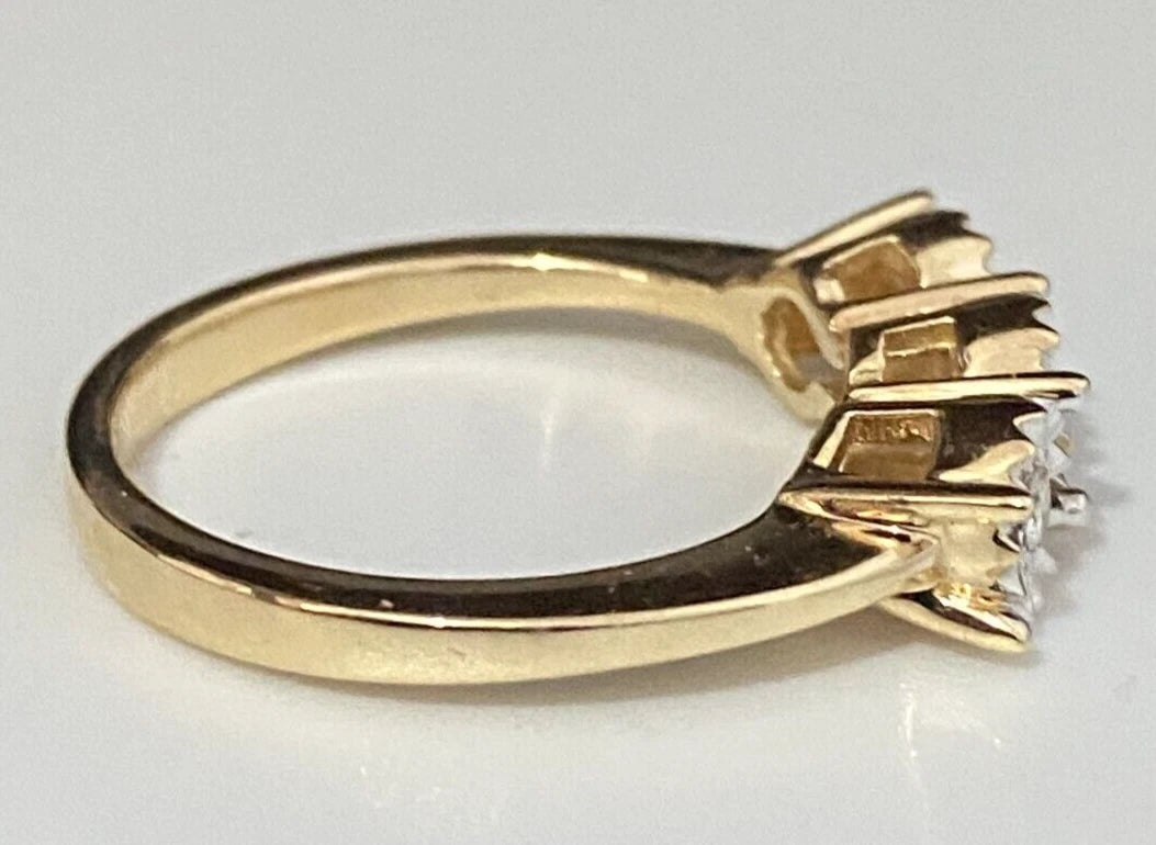 9K Yellow Gold & Diamond Three Stone Illusion Ring Size N - 6 1/2
