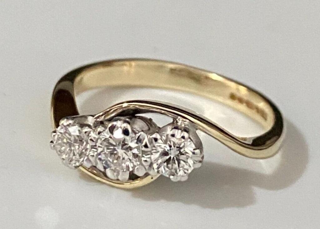 9K Yellow Gold & 0.45CT Diamond Three Stone Ring Size J 1/2 - 5