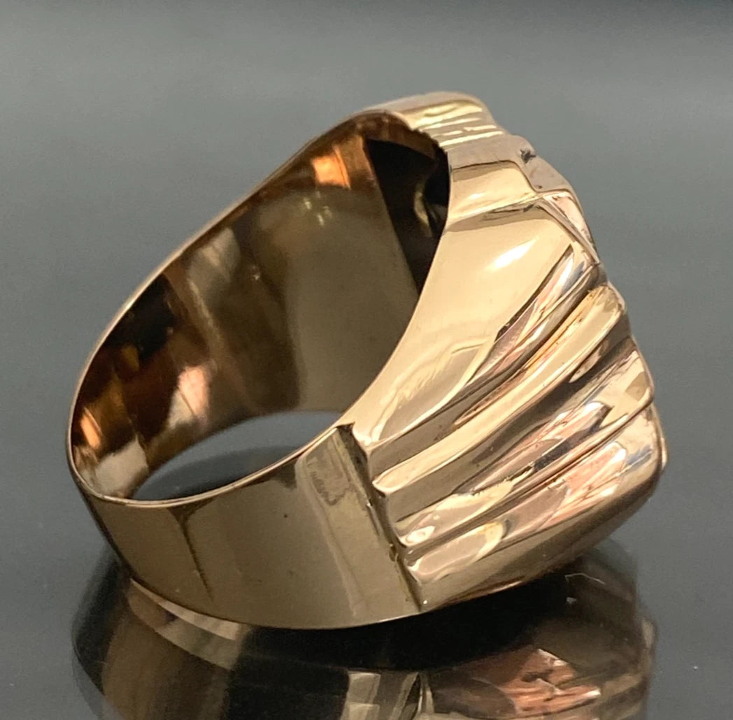 Vintage 18K Solid Yellow Gold Diamond & Black Onyx Serpent Men's Ring - Size R
