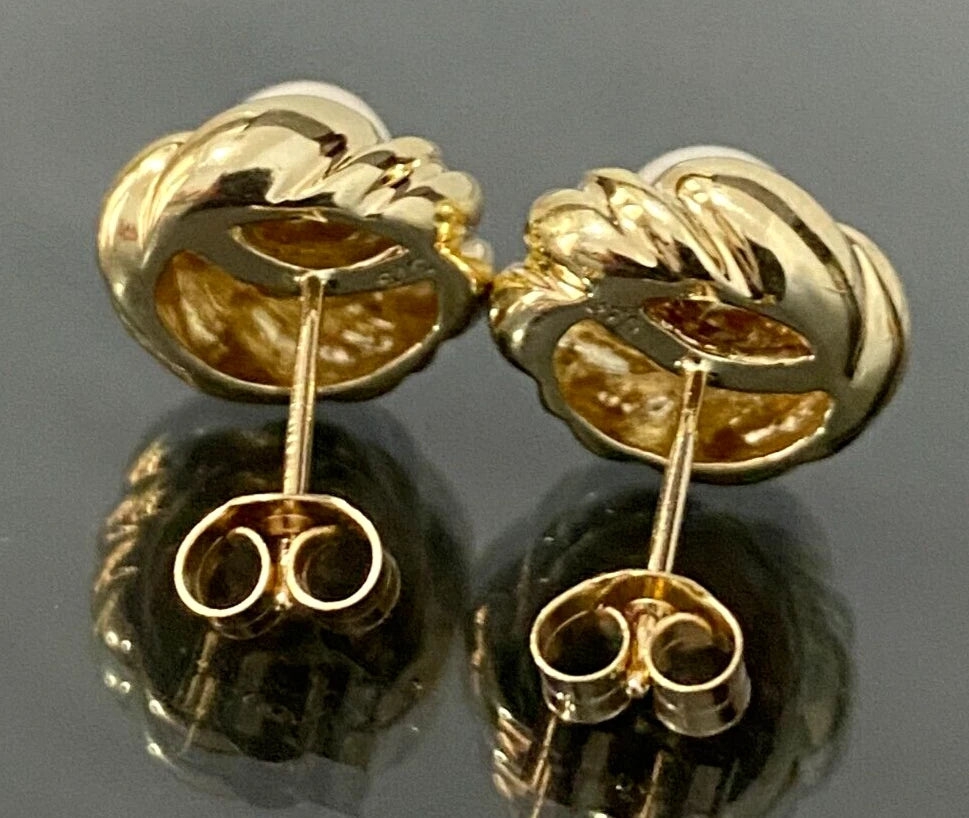 9K Yellow Gold & White Pearl Stud Earrings 12.85mm