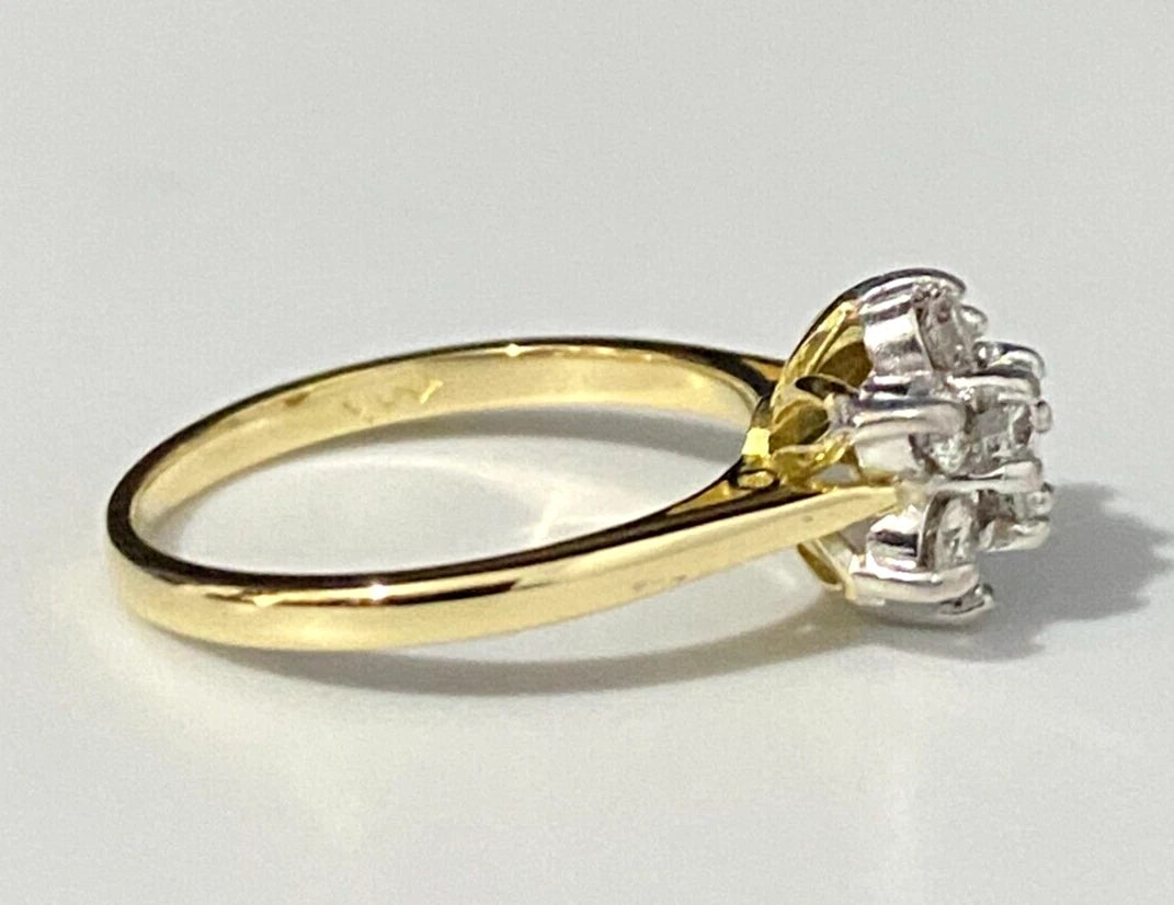 18K Yellow Gold & 0.50CT Diamond Cluster Ring Size L 1/2 - 5 7/8