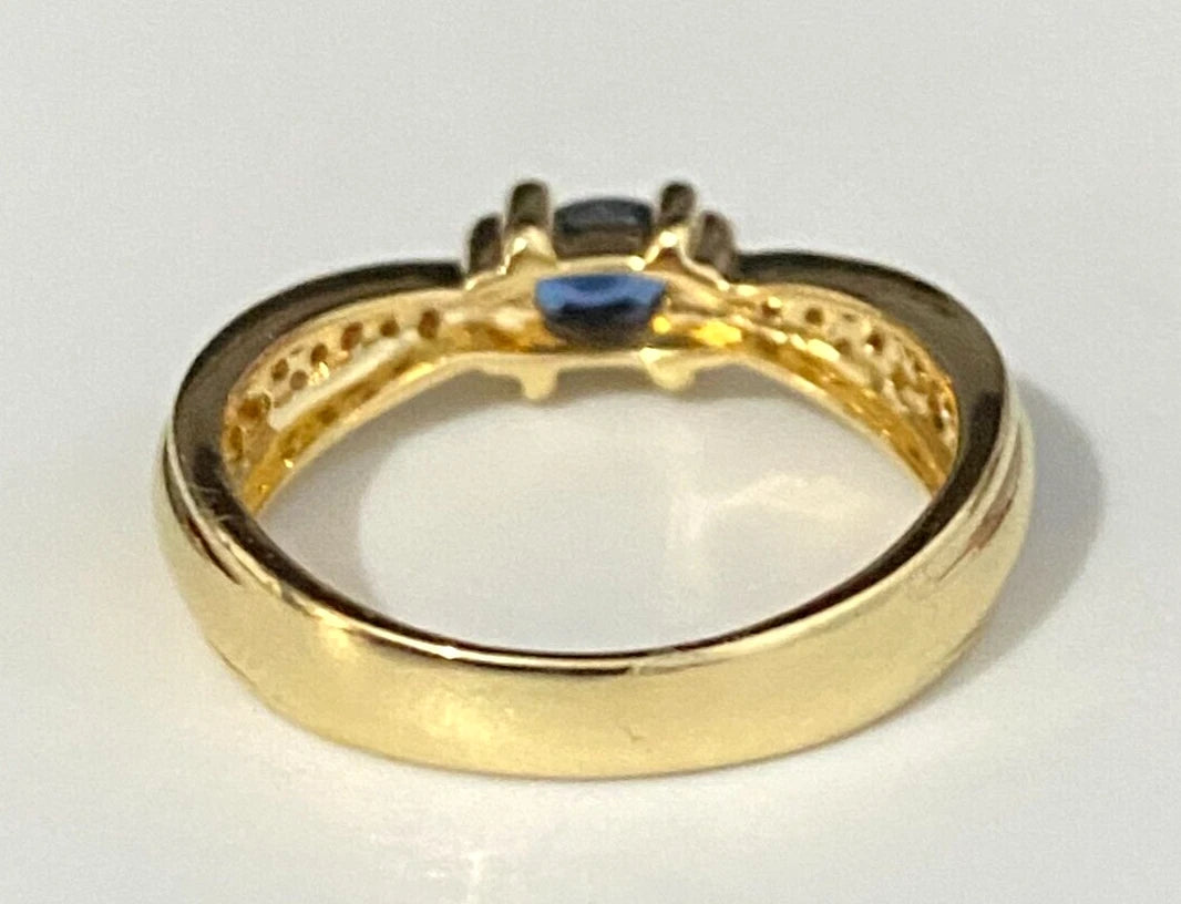 18K Yellow Gold W/ Sapphire & Diamond Ring Size N 1/2 - 6 3/4