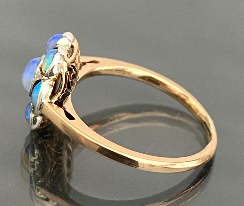 14K Rose Gold & Opal Floral Cluster Ring Size M (US 6.25) - Art Deco Jewellery