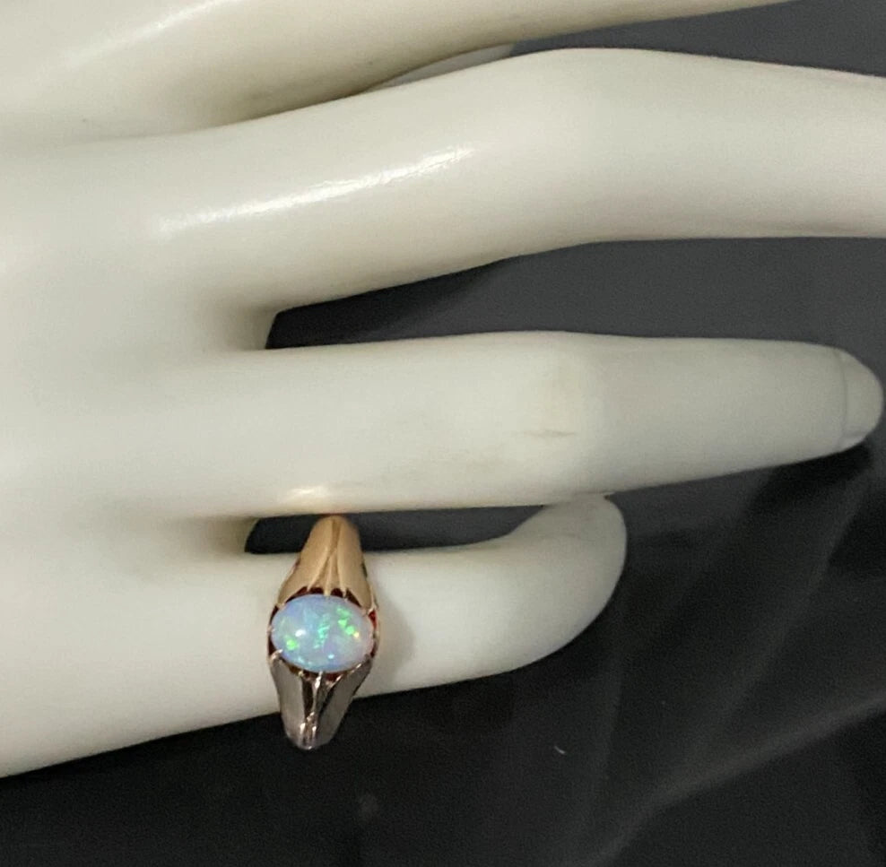 Vintage 14K Rose Gold & Opal Single Stone Ring Size J - 4 5/8