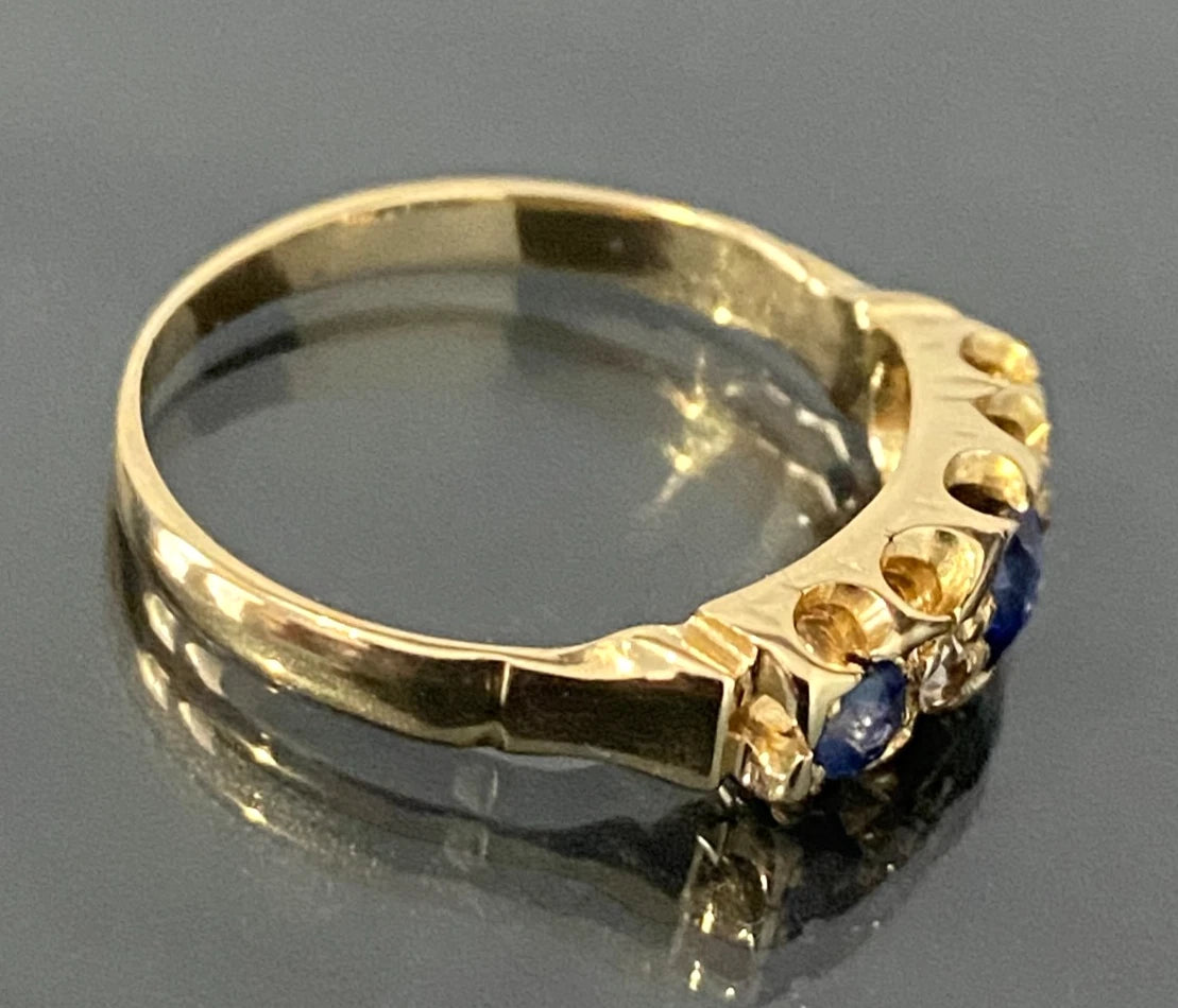 Edwardian 18K Yellow Gold W/ Sapphire & Diamond Ring Size N - 6 3/4