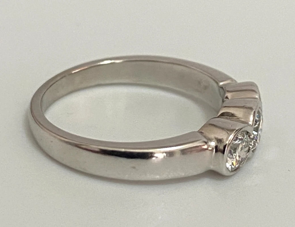 950 Palladium & 0.60CT Diamond 3 Stone Bezel Set Ring - Size I (US 4.5)