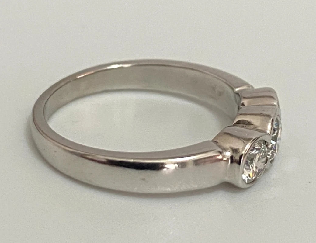 950 Palladium & 0.60CT Diamond 3 Stone Bezel Set Ring - Size I (US 4.5)