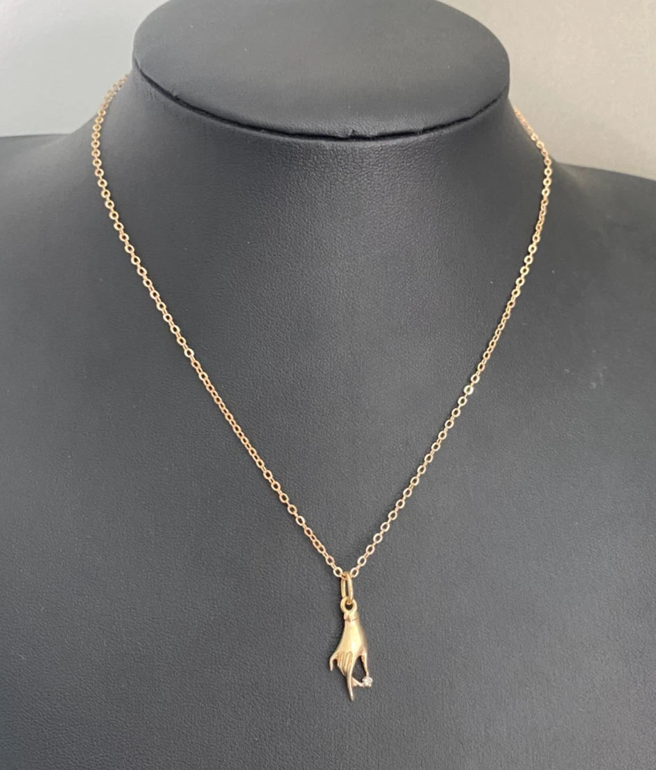14K Solid Yellow Gold Diamond Figural Hand Pendant / Charm