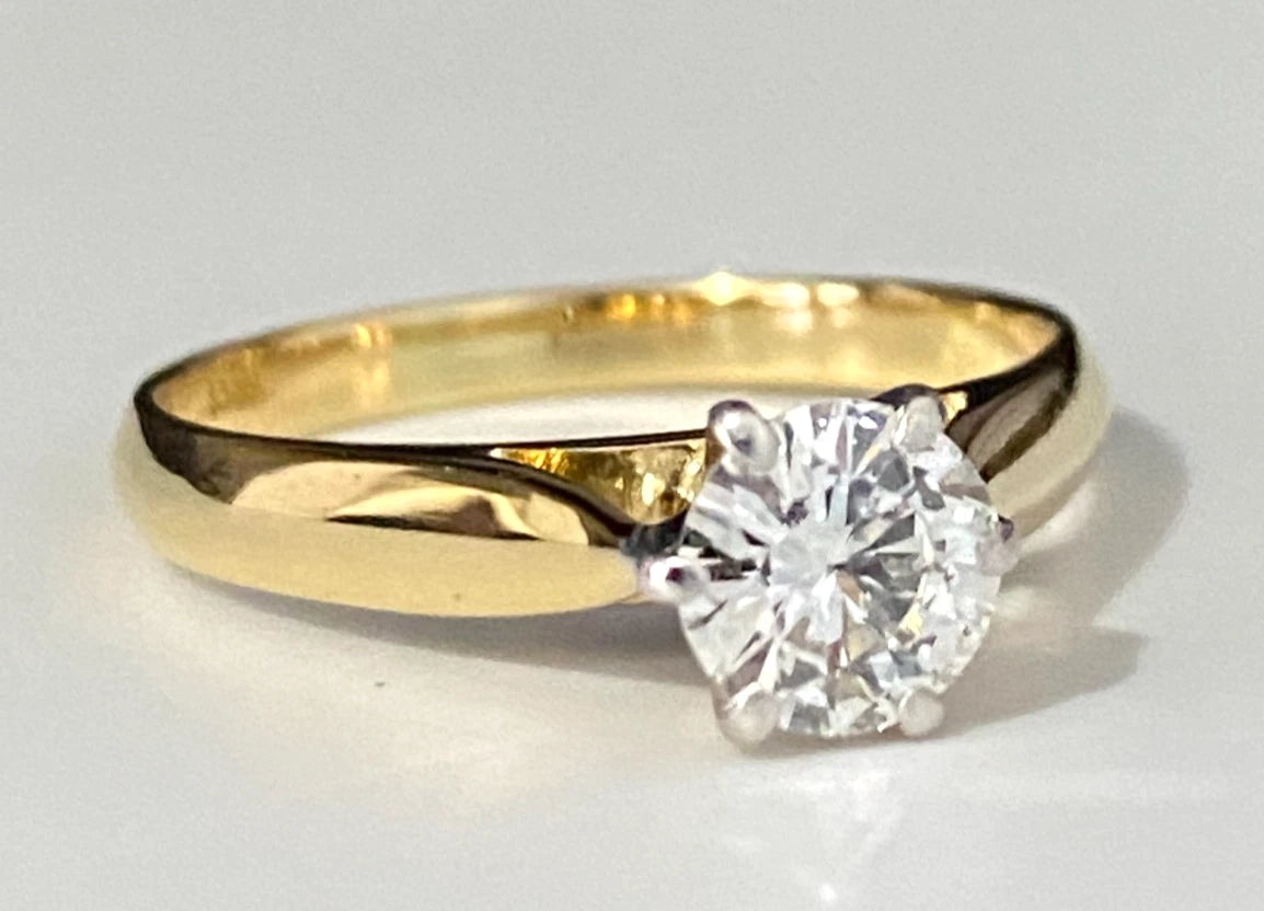 18K Yellow Gold & 0.80CT Diamond Solitaire Ring Size O 1/2 - 7 1/2