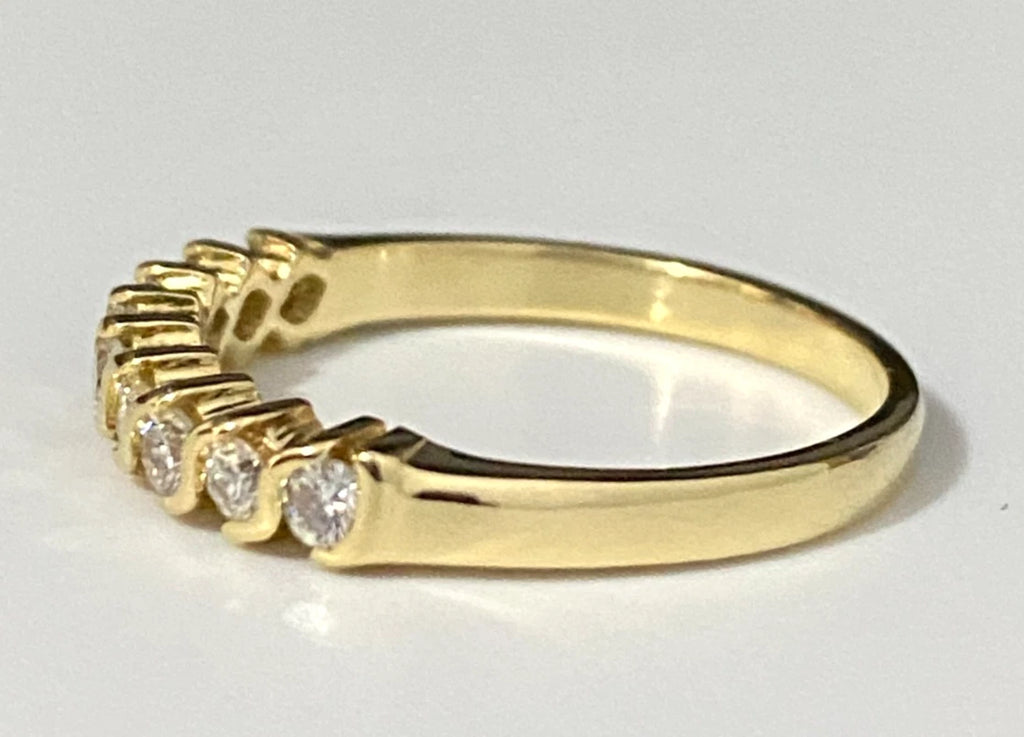 18K Yellow Gold & 0.30CT Diamond Wedding Band Ring Size O - 7 1/4