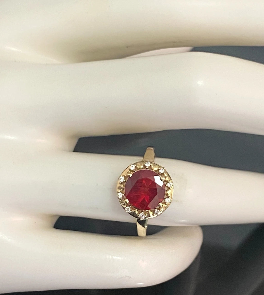 9K Yellow Gold Red Labradorite & Natural Zircon Ring Size L (US 5.75)