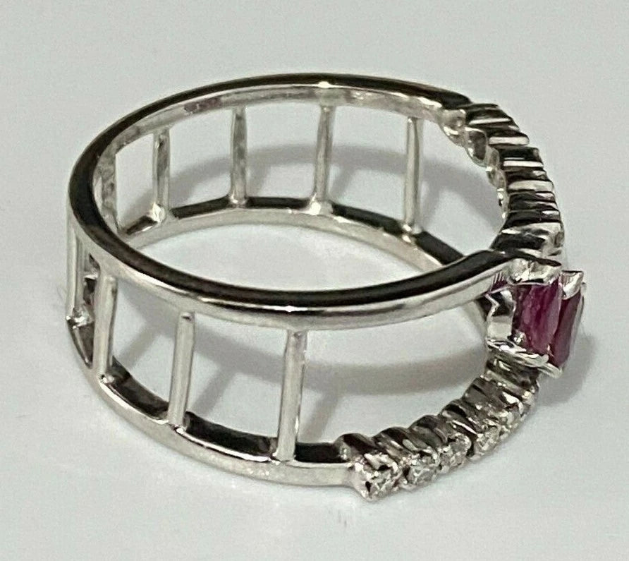 18K White Gold W/ Ruby & Diamond Ring Size P - 7 1/2