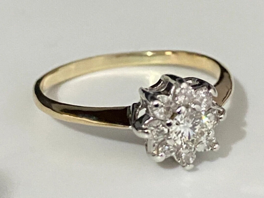 14K Yellow Gold & 0.45CT Diamond Cluster Ring Size Q - 8