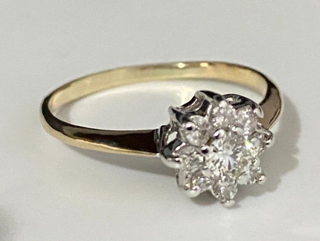 14K Yellow Gold & 0.45CT Diamond Cluster Ring Size Q - 8