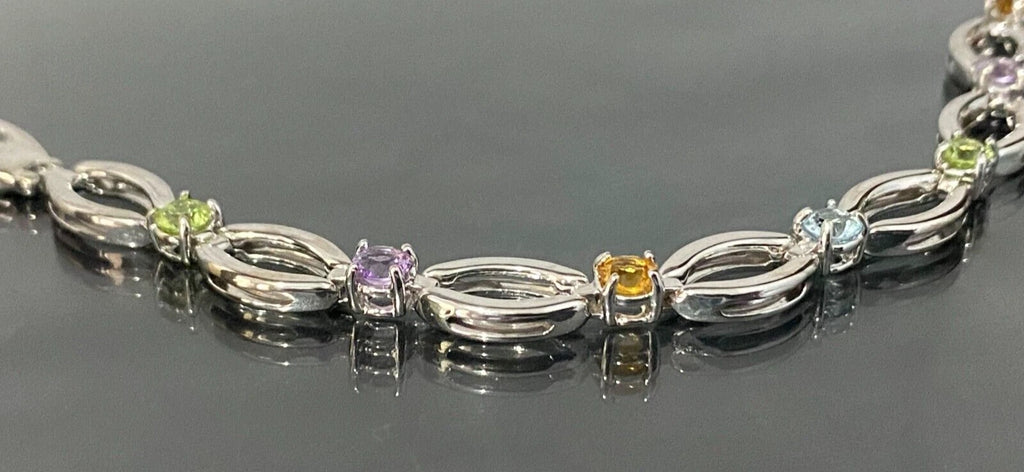 9K White Gold & Multi-Gemstones Bracelet 19cm