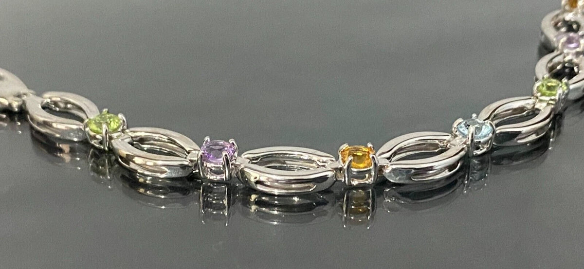 9K White Gold & Multi-Gemstones Bracelet 19cm