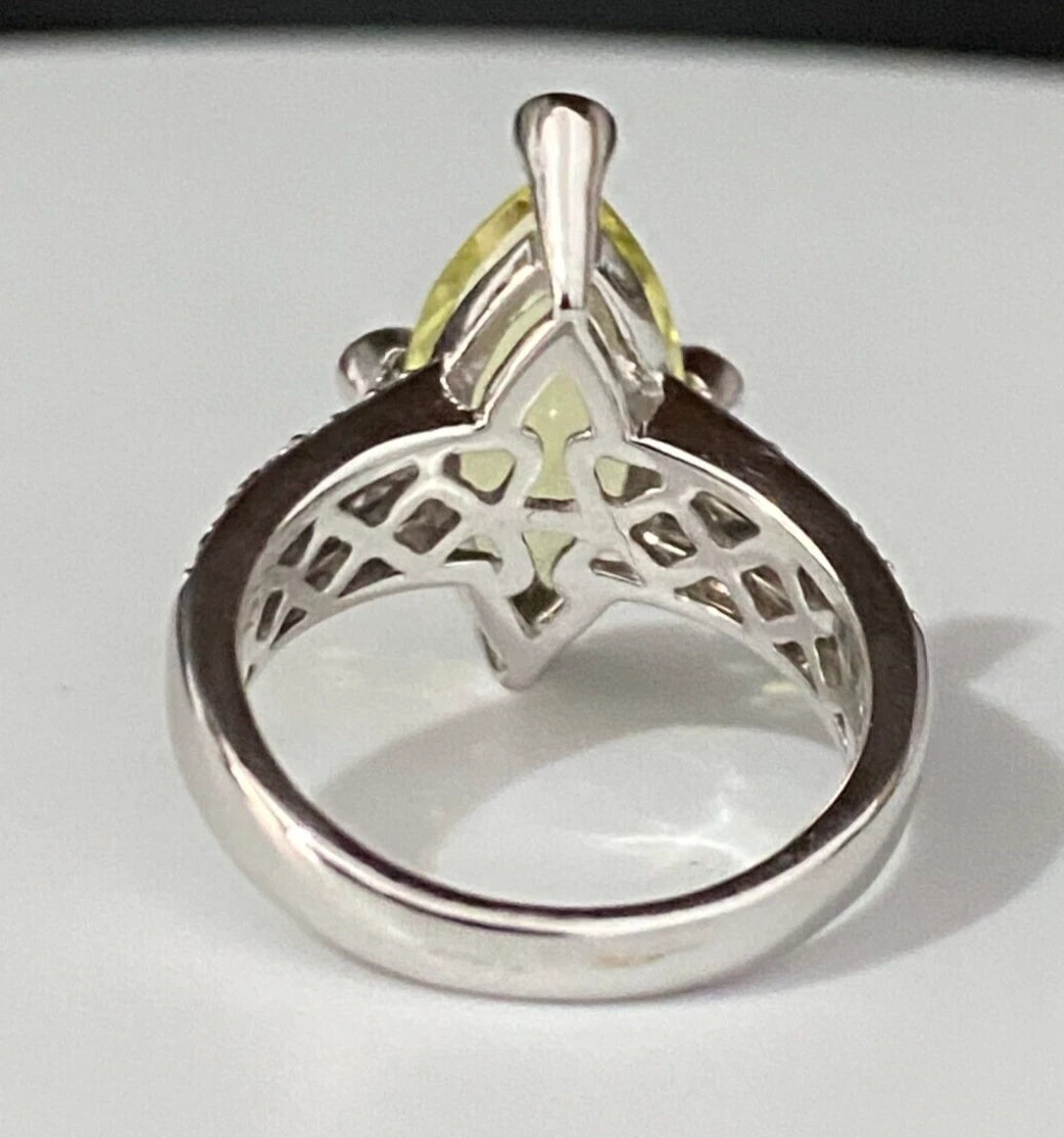 18K White Gold W/ 4.16CT Prasiolite & Diamond Ring Size M - 6