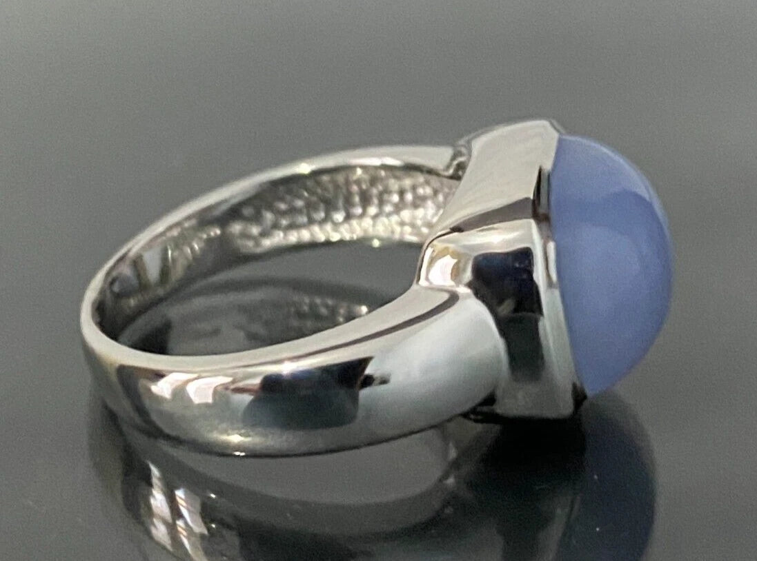 14K White Gold & Chalcedony Single Stone Ring Size O 1/2 - 7 1/4