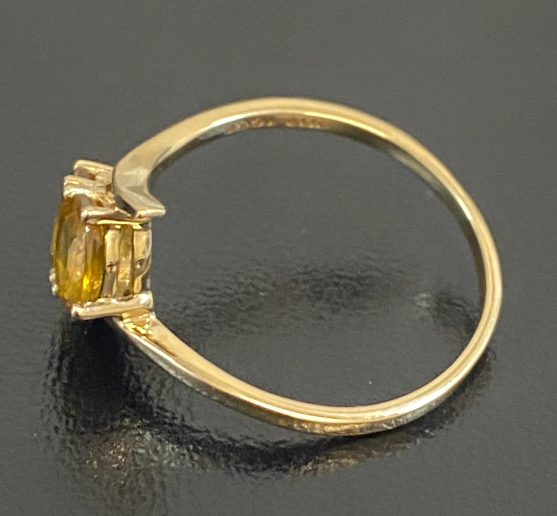 10ct Yellow Gold Two Stone Yellow Sphene Bypass Ring Size P (US 7 3/4)