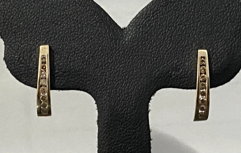 9K yellow Gold & Brown Diamond Chennel Set Stud Earrings