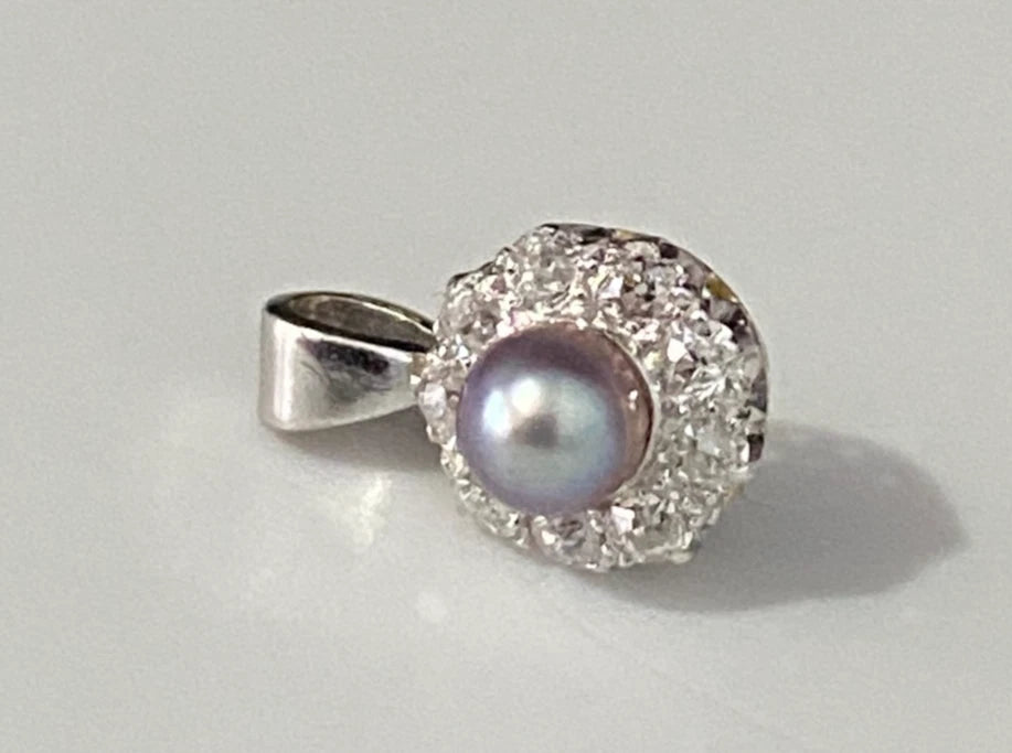14K White Gold W/ Pearl & Diamond Pendant